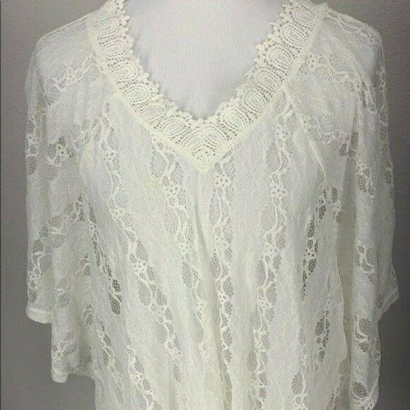 Anthropologie Womens White Lace V-Neck Blouse With Flutter Sleeves - Picture 4 of 5